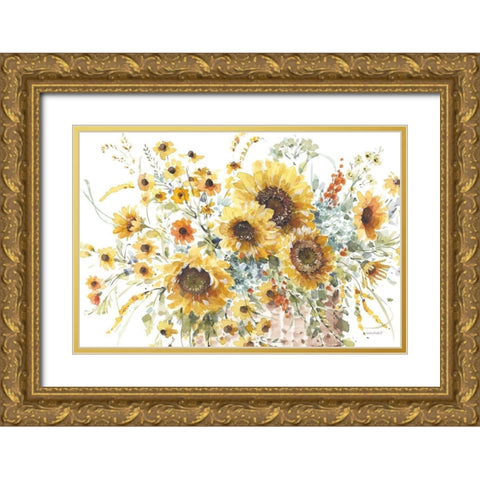 Sunflowers Forever 01 Gold Ornate Wood Framed Art Print with Double Matting by Audit, Lisa