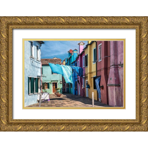 Burano Wash Day Gold Ornate Wood Framed Art Print with Double Matting by Head, Danny