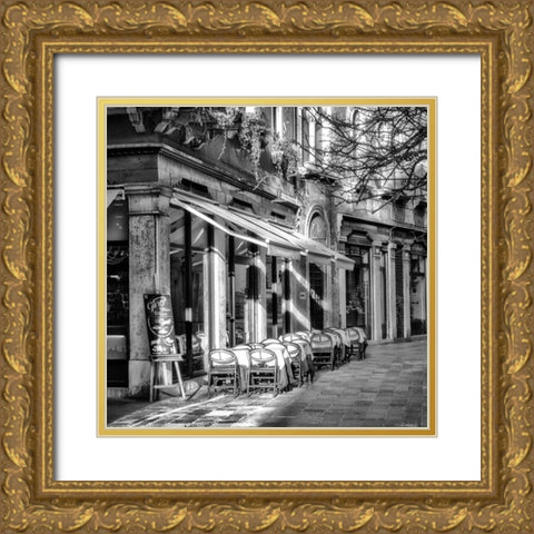 Sidewalk CafÃ© BW Gold Ornate Wood Framed Art Print with Double Matting by Head, Danny
