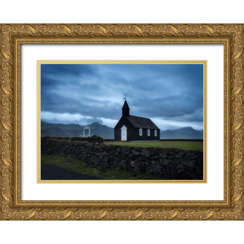 Black Church II Gold Ornate Wood Framed Art Print with Double Matting by Head, Danny