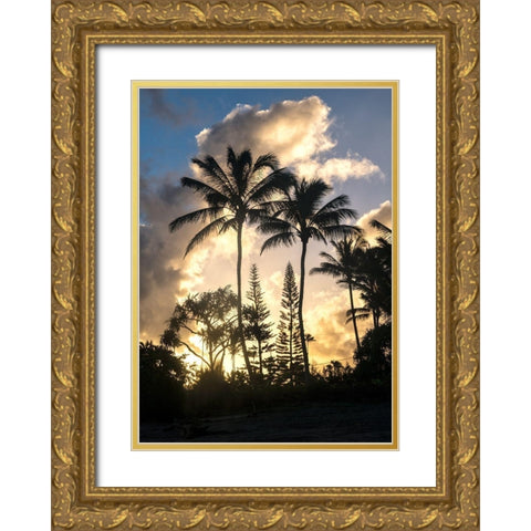 Palm Silouette I Gold Ornate Wood Framed Art Print with Double Matting by Head, Danny
