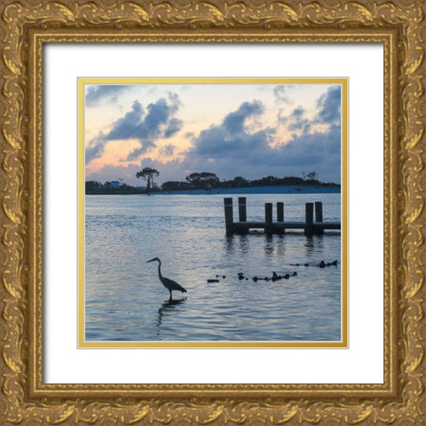 Blue Heron Gold Ornate Wood Framed Art Print with Double Matting by Head, Danny
