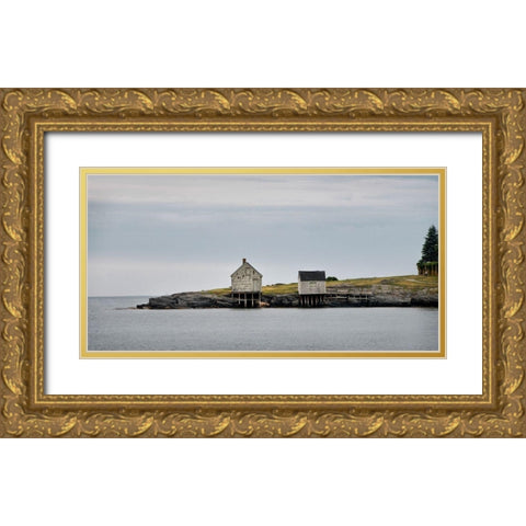 Fishing Shack BandW Gold Ornate Wood Framed Art Print with Double Matting by Head, Danny