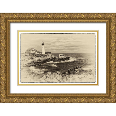 Lighthouse Postcard I Gold Ornate Wood Framed Art Print with Double Matting by Head, Danny