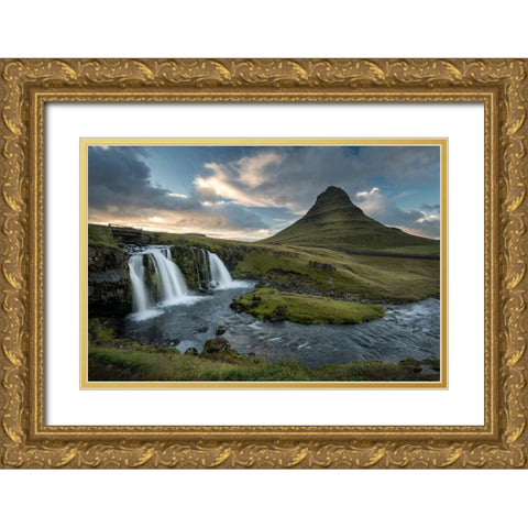 Upper Kirkjufellfoss Gold Ornate Wood Framed Art Print with Double Matting by Head, Danny