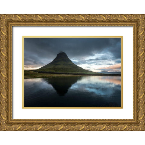 Reflecting Kirkjufell Gold Ornate Wood Framed Art Print with Double Matting by Head, Danny