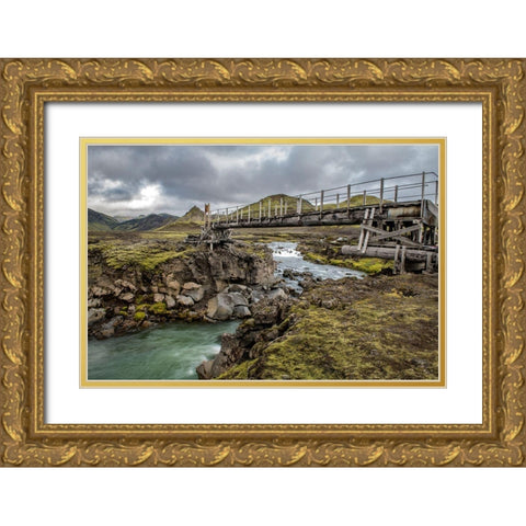 Hikers Bridge III Gold Ornate Wood Framed Art Print with Double Matting by Head, Danny