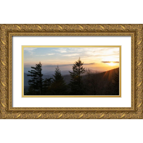 Mountain Sunset Gold Ornate Wood Framed Art Print with Double Matting by Head, Danny