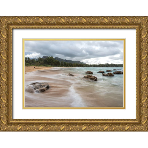 Anahola II Gold Ornate Wood Framed Art Print with Double Matting by Head, Danny