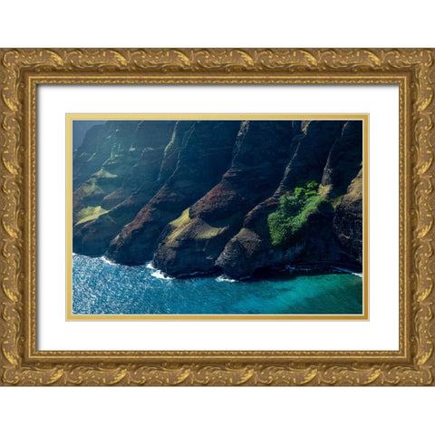 Na Pali Blue Gold Ornate Wood Framed Art Print with Double Matting by Head, Danny