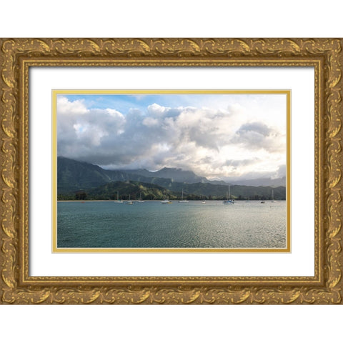 Anchored at Hanalei Gold Ornate Wood Framed Art Print with Double Matting by Head, Danny