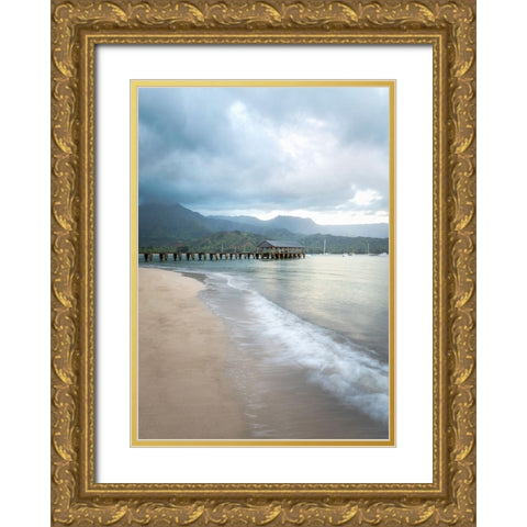 Hanalei Pier I Gold Ornate Wood Framed Art Print with Double Matting by Head, Danny
