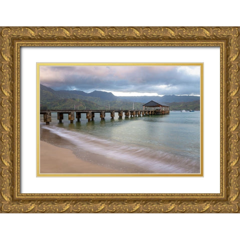 Hanalei Pier II Gold Ornate Wood Framed Art Print with Double Matting by Head, Danny