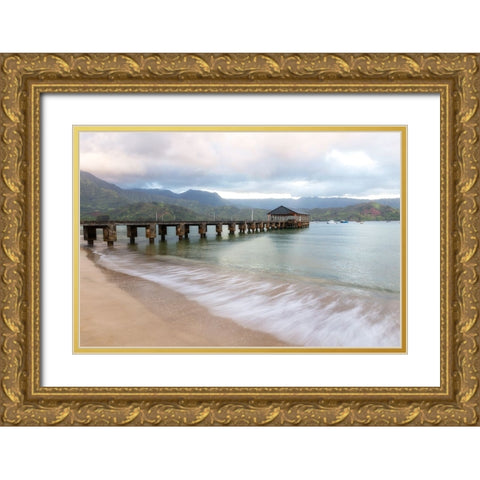 Hanalei Pier II Gold Ornate Wood Framed Art Print with Double Matting by Head, Danny