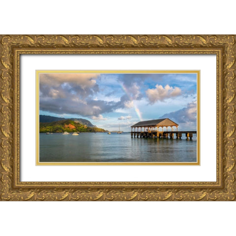 Hanalei Rainbow I Gold Ornate Wood Framed Art Print with Double Matting by Head, Danny