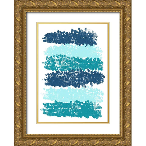 Blue Stripes Gold Ornate Wood Framed Art Print with Double Matting by Aesthete