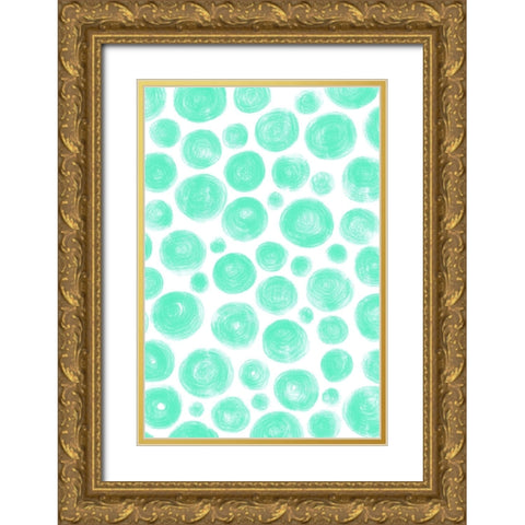 Dots Blue Gold Ornate Wood Framed Art Print with Double Matting by Aesthete