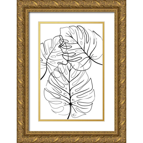 Ink Leaves Gold Ornate Wood Framed Art Print with Double Matting by Aesthete