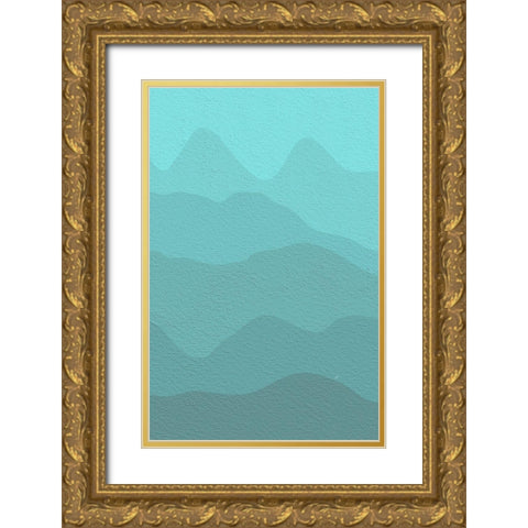Cyan Mountains Gold Ornate Wood Framed Art Print with Double Matting by Aesthete