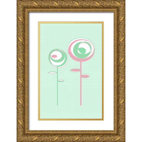 Green Flowers Gold Ornate Wood Framed Art Print with Double Matting by Aesthete