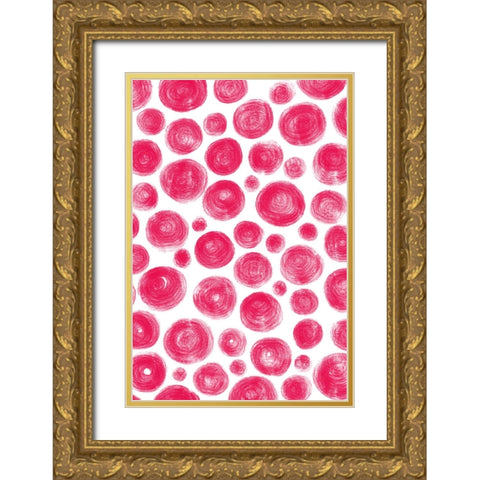 Dots Red Gold Ornate Wood Framed Art Print with Double Matting by Aesthete