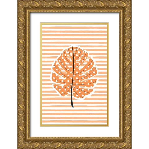 Autumn Dot Leave Gold Ornate Wood Framed Art Print with Double Matting by Aesthete