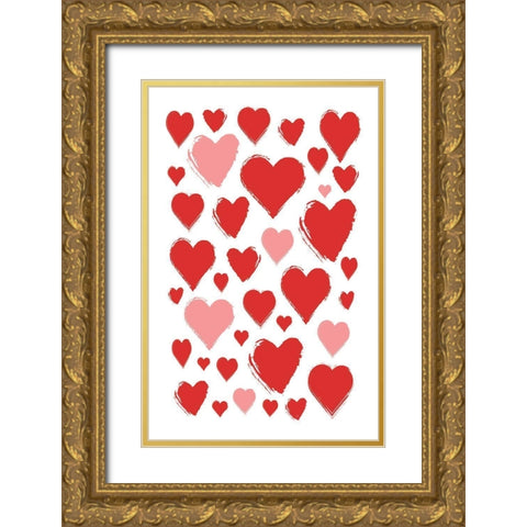 Hearts Gold Ornate Wood Framed Art Print with Double Matting by Aesthete