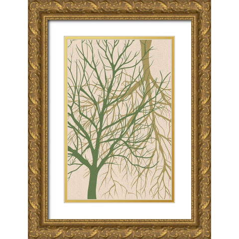 Twin Tree Gold Ornate Wood Framed Art Print with Double Matting by Aesthete