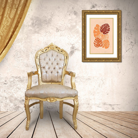 Tropical Leaves Gold Ornate Wood Framed Art Print with Double Matting by Aesthete
