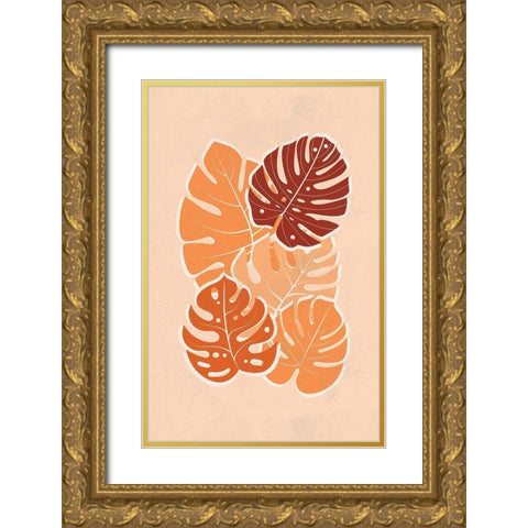 Tropical Leaves Gold Ornate Wood Framed Art Print with Double Matting by Aesthete