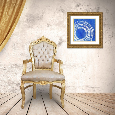 Blue Artsy Cirlces Two Gold Ornate Wood Framed Art Print with Double Matting by Aesthete