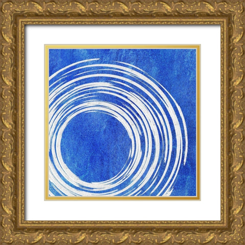 Blue Artsy Cirlces Two Gold Ornate Wood Framed Art Print with Double Matting by Aesthete