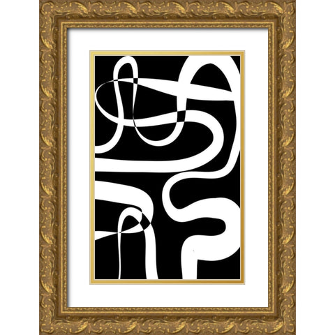Maze Black Gold Ornate Wood Framed Art Print with Double Matting by Aesthete