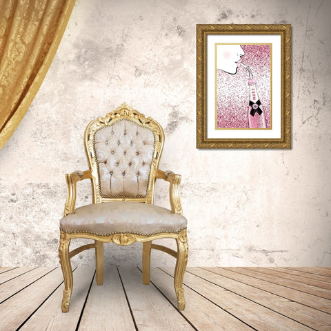 Moet Drink Pink Gold Ornate Wood Framed Art Print with Double Matting by Aesthete