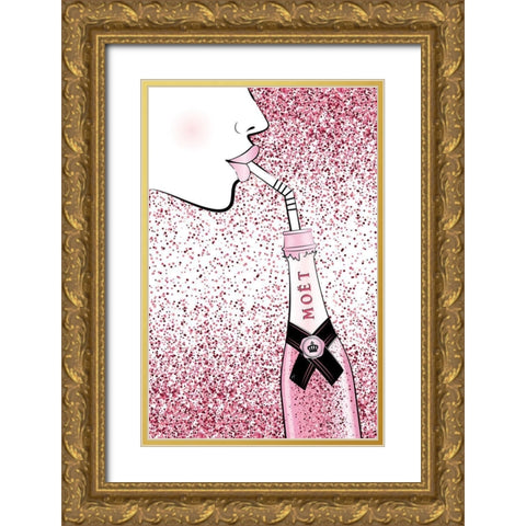 Moet Drink Pink Gold Ornate Wood Framed Art Print with Double Matting by Aesthete