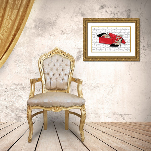 Shoe Love Gold Ornate Wood Framed Art Print with Double Matting by Aesthete