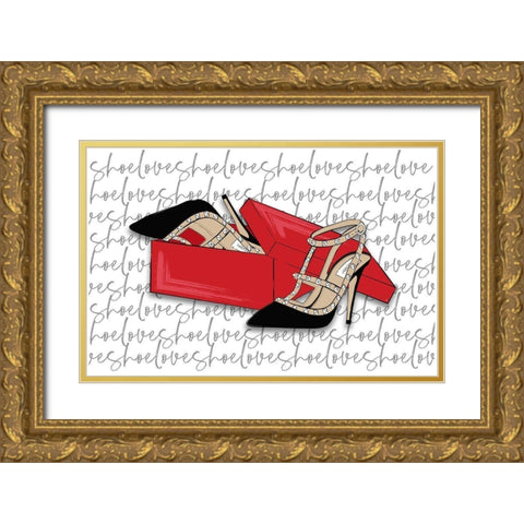 Shoe Love Gold Ornate Wood Framed Art Print with Double Matting by Aesthete