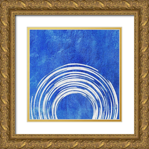Blue Artsy Cirlces Three Gold Ornate Wood Framed Art Print with Double Matting by Aesthete