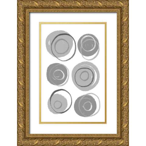 Buttons Grey Gold Ornate Wood Framed Art Print with Double Matting by Aesthete