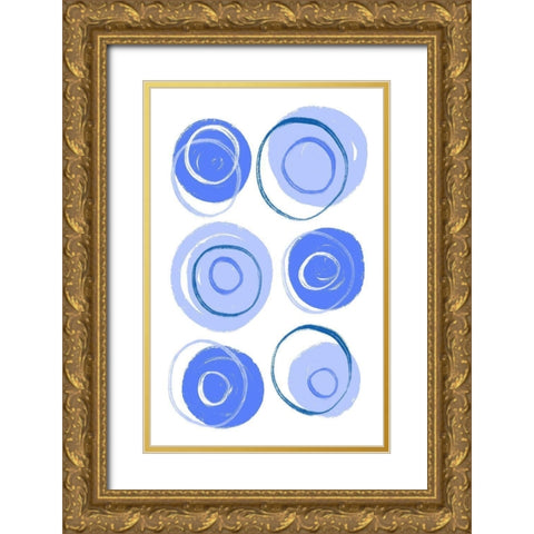 Buttons Blue Gold Ornate Wood Framed Art Print with Double Matting by Aesthete