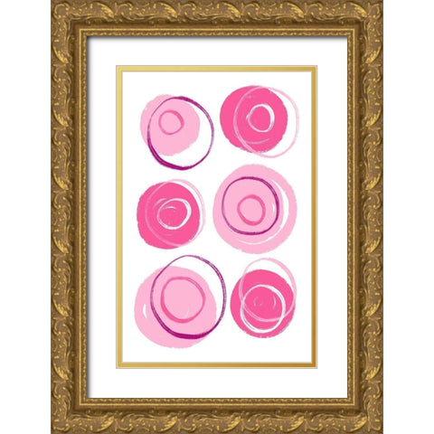 Buttons Pink Gold Ornate Wood Framed Art Print with Double Matting by Aesthete