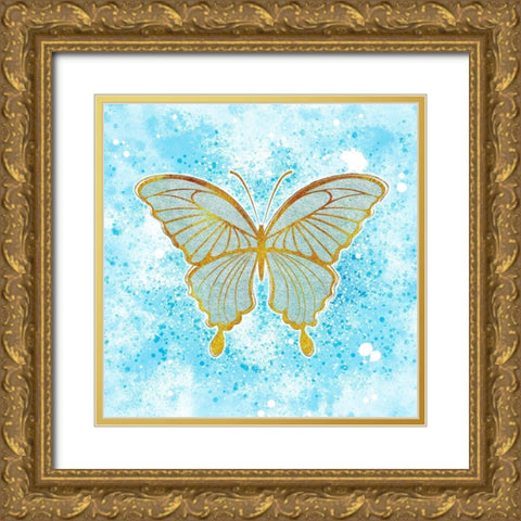 Butterfly Blue Gold Ornate Wood Framed Art Print with Double Matting by Aesthete