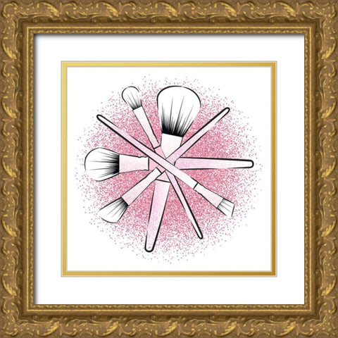 Pink Bush Set Gold Ornate Wood Framed Art Print with Double Matting by Aesthete