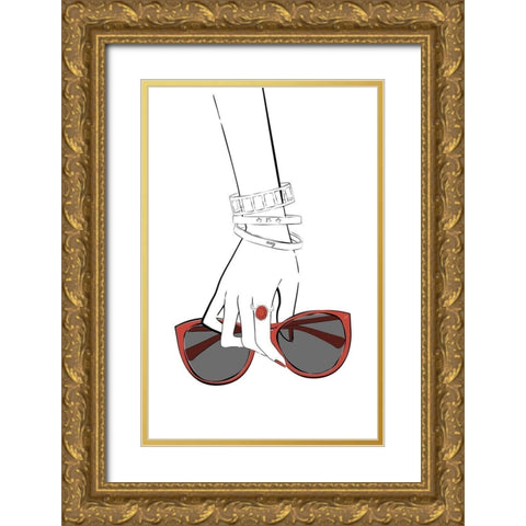Holding Sunglasses Gold Ornate Wood Framed Art Print with Double Matting by Aesthete