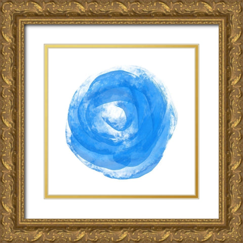 Blue Rose Bloom Gold Ornate Wood Framed Art Print with Double Matting by Aesthete