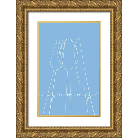 Yummy Blue Gold Ornate Wood Framed Art Print with Double Matting by Aesthete