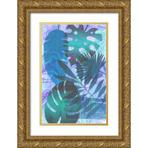 Blue Sparkly Tropics Gold Ornate Wood Framed Art Print with Double Matting by Aesthete