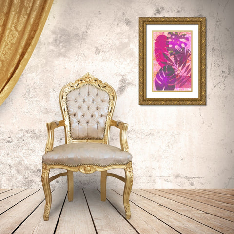 Pink Sparkly Tropics Gold Ornate Wood Framed Art Print with Double Matting by Aesthete
