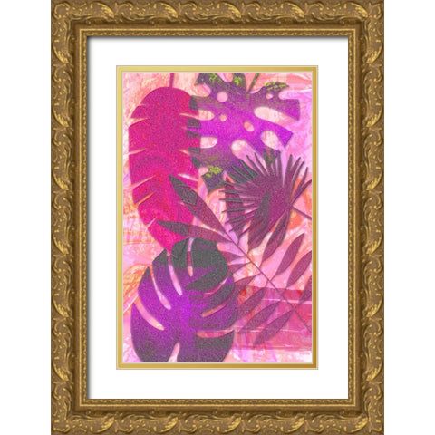 Pink Sparkly Tropics Gold Ornate Wood Framed Art Print with Double Matting by Aesthete