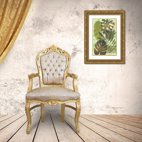 Green Sparkly Tropics Gold Ornate Wood Framed Art Print with Double Matting by Aesthete